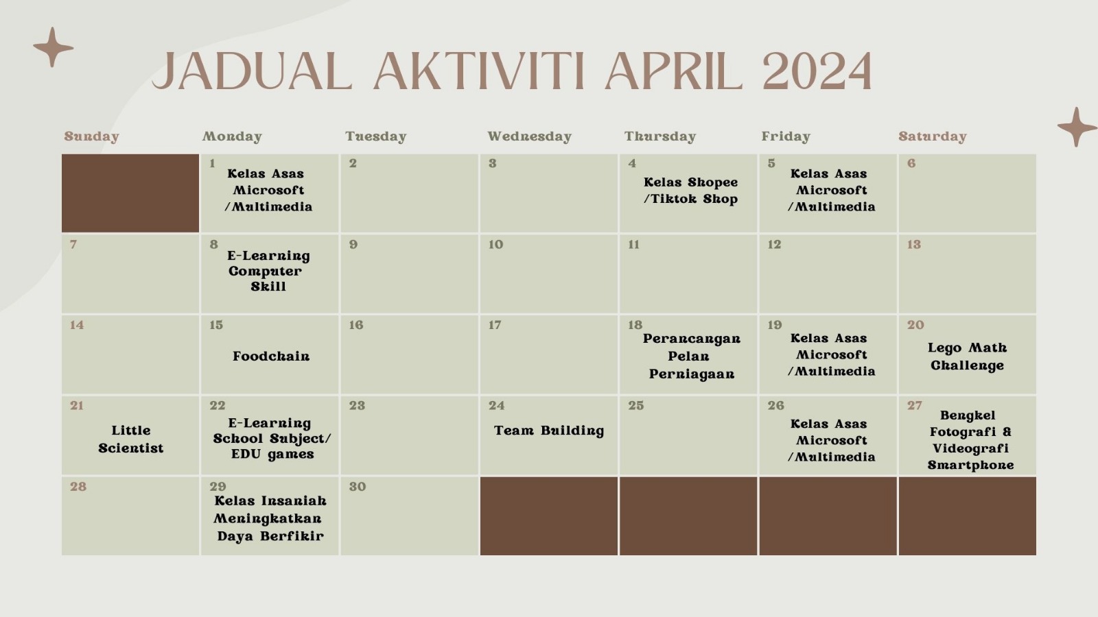 Jadual Aktiviti April 2024