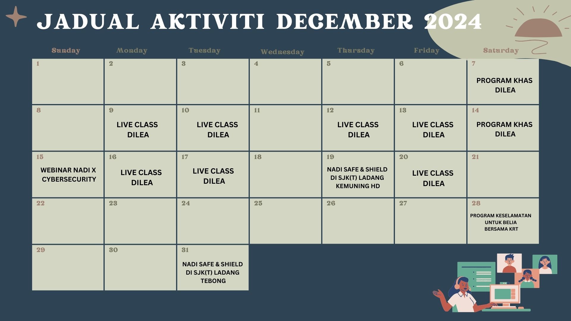 Brown Olive Green Neutral Organic Boho Monthly Calendar 2024